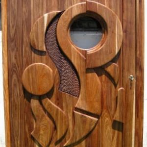 Door Design 50A with cut out for glass. Installed in frame with lock.